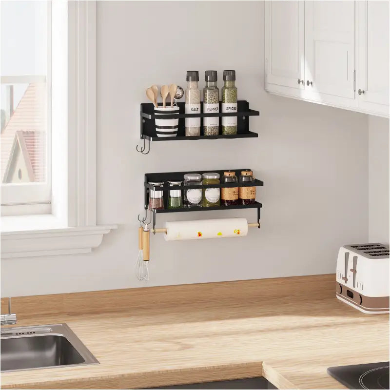 BukkitBow - Set van 2 Kruidenrekken - Metaal en Hout Stang - Multifunctioneel en Ruimtebesparend - Modern en Minimalistisch