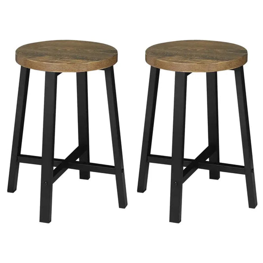 BukkitBow - Set van 2 Vintage Industriële Krukken - met Bewerkt Hout en Metalen Frame - Zithoogte: 46CM