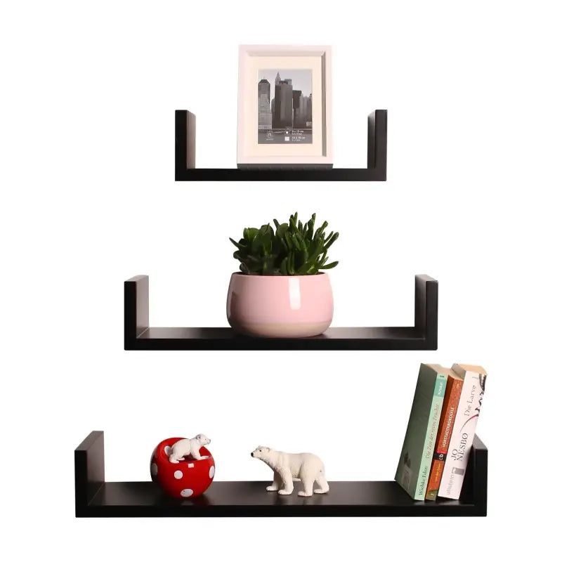 BukkitBow - Set van 3 Drijvende / Zwevende Planken - Hout/Gelakt MDF - Verschillende Maten - Inclusief Bevestigingen