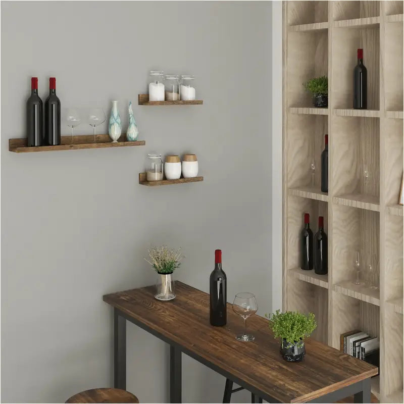 BukkitBow - Set van 3 Wandplanken - Hoogwaardig MDF - Vintage Bruin Hout - 1xGroot (60x10x5cm) & 2xKlein (30x10x5cm) - Maximale Belasting 5kg