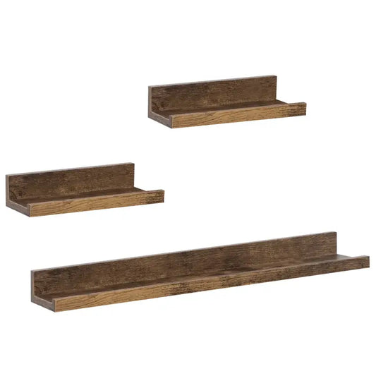 BukkitBow - Set van 3 Wandplanken - Hoogwaardig MDF - Vintage Bruin Hout - 1xGroot (60x10x5cm) & 2xKlein (30x10x5cm) - Maximale Belasting 5kg