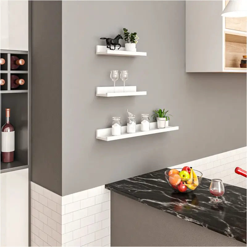 BukkitBow - Set van 3 Wandplanken - Hoogwaardig MDF - Wit - 1xGroot (60x10x5cm) & 2xKlein (30x10x5cm) - Maximale Belasting 5kg