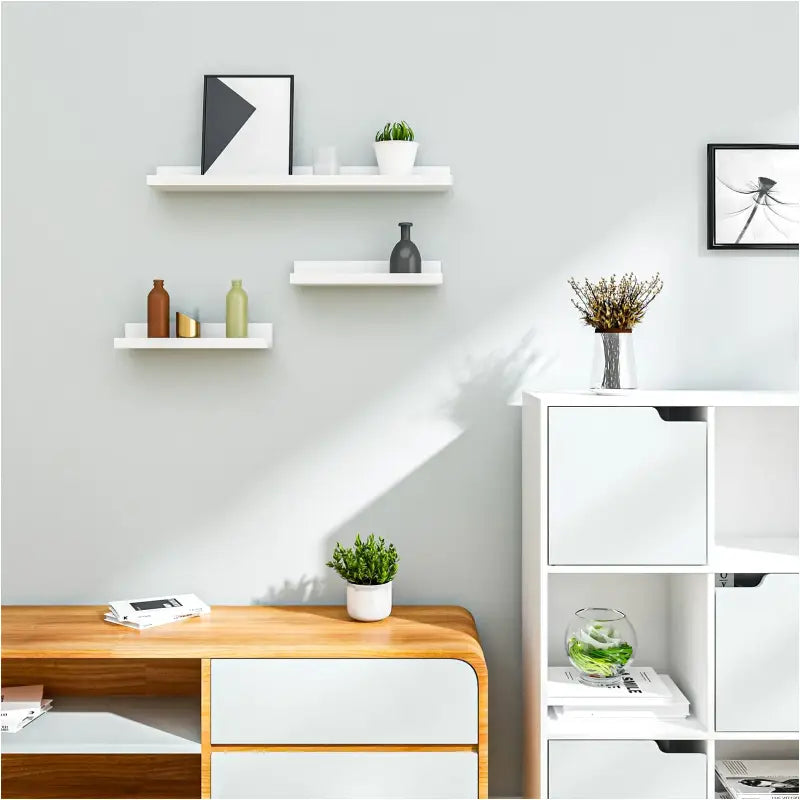 BukkitBow - Set van 3 Wandplanken - Hoogwaardig MDF - Wit - 1xGroot (60x10x5cm) & 2xKlein (30x10x5cm) - Maximale Belasting 5kg