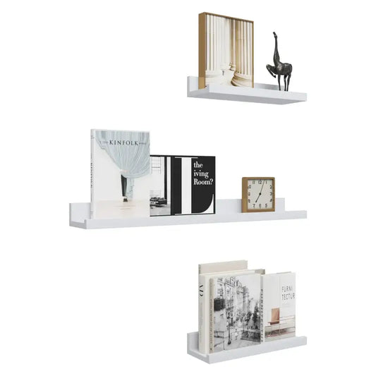 BukkitBow - Set van 3 Wandplanken - Hoogwaardig MDF - Wit - 1xGroot (60x10x5cm) & 2xKlein (30x10x5cm) - Maximale Belasting 5kg