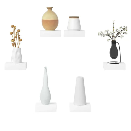 BukkitBow - Set van 3 Zwevende Wandplanken - Hoogwaardige MDF - Tijdloos Wit - Laadvermogen 2.5kg - 10.5x7.8x3cm