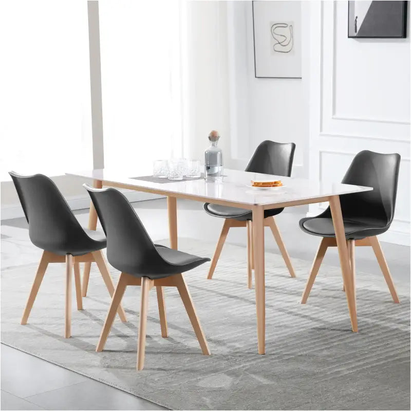 BukkitBow - Set van 4 Eetkamerstoelen met Beukenhouten Poten - Stabiele PU Zitting voor Comfort - Veelzijdig in Gebruik - Zithoogte: 42CM