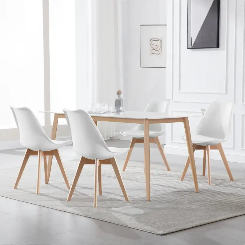 BukkitBow - Set van 4 Eetkamerstoelen met Beukenhouten Poten - Stabiele PU Zitting voor Comfort - Veelzijdig in Gebruik - Zithoogte: 42CM