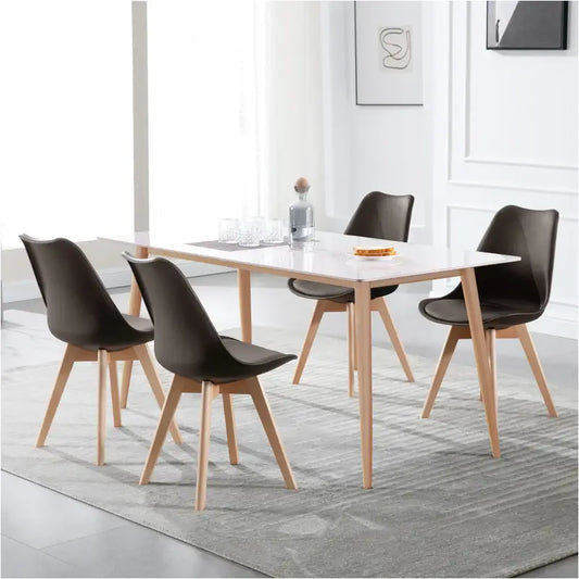 BukkitBow - Set van 4 Eetkamerstoelen met Beukenhouten Poten - Stabiele PU Zitting voor Comfort - Veelzijdig in Gebruik - Zithoogte: 42CM