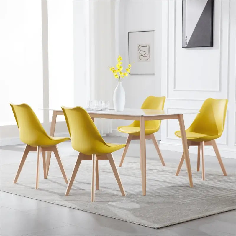 BukkitBow - Set van 4 Eetkamerstoelen met Beukenhouten Poten - Stabiele PU Zitting voor Comfort - Veelzijdig in Gebruik - Zithoogte: 42CM