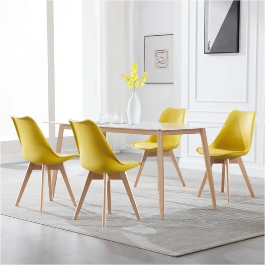 BukkitBow - Set van 4 Eetkamerstoelen met Beukenhouten Poten - Stabiele PU Zitting voor Comfort - Veelzijdig in Gebruik - Zithoogte: 42CM