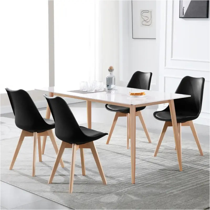 BukkitBow - Set van 4 Eetkamerstoelen met Beukenhouten Poten - Stabiele PU Zitting voor Comfort - Veelzijdig in Gebruik - Zithoogte: 42CM
