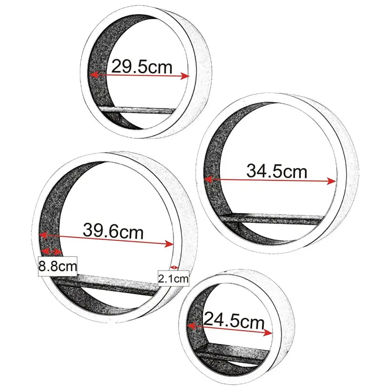 BukkitBow - Set van 4 Ronde Hangende Planken - Kwalitatief MDF - 4 Maten: XL, L, M, S - Diepte 8.8cm