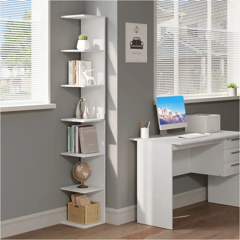 BukkitBow - Staande Boekenkast - 7 Niveaus - Vrijstaand - 190CM - Wit