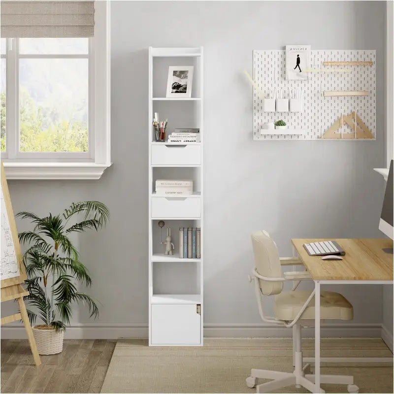 BukkitBow - Staande Boekenkast - Eiken Hout met Melamine Fineer - Ruime Opslag met Deur en Laden