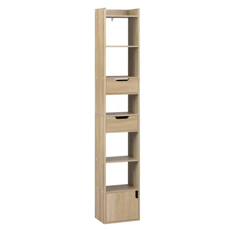 BukkitBow - Staande Boekenkast - Eiken Hout met Melamine Fineer - Ruime Opslag met Deur en Laden