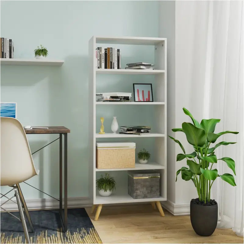 BukkitBow - Staande Boekenkast met 5 Compartimenten - Houten Poten - 60x24x144cm