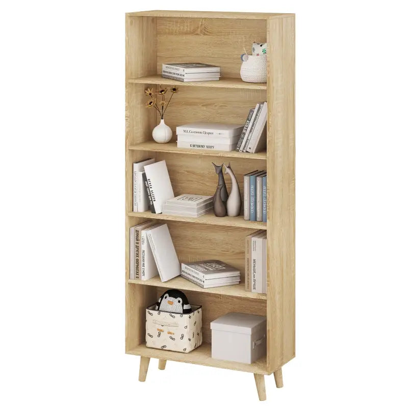 BukkitBow - Staande Boekenkast met 5 Compartimenten - Houten Poten - 60x24x144cm
