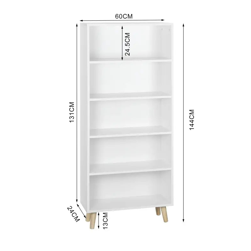 BukkitBow - Staande Boekenkast met 5 Compartimenten - Houten Poten - 60x24x144cm