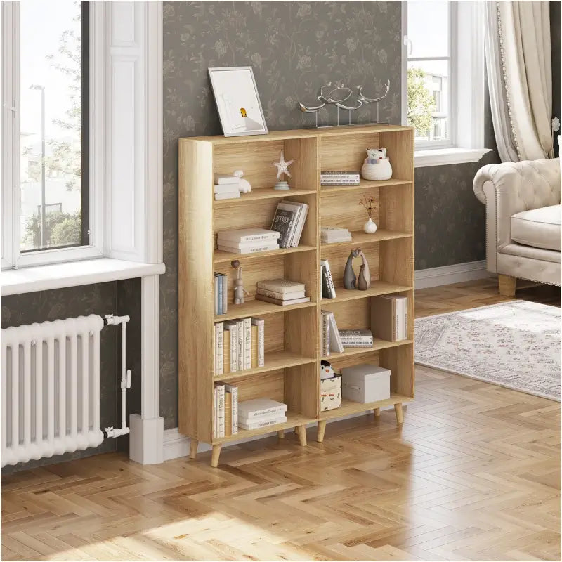 BukkitBow - Staande Boekenkast met 5 Compartimenten - Houten Poten - 60x24x144cm