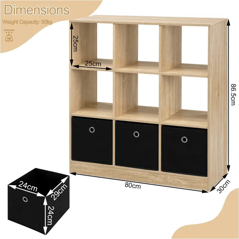 BukkitBow - Staande Boekenkast met 9 Kubussen - E1-Klasse Hout en Melamine Fineer - Met Opbergmanden