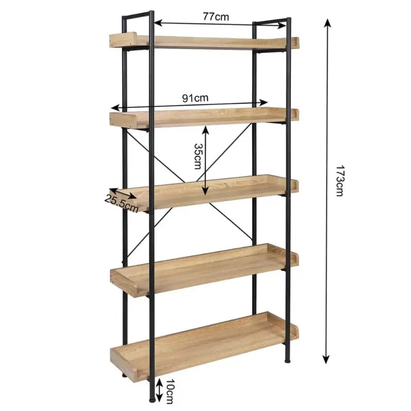 BukkitBow - Staande Boekenplank - 5 Planken - Water en Krasbestendig - Eenvoudig te Monteren - Geschikt voor Alle Ruimtes - 91x25.5x173CM