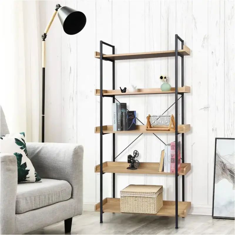 BukkitBow - Staande Boekenplank - 5 Planken - Water en Krasbestendig - Eenvoudig te Monteren - Geschikt voor Alle Ruimtes - 91x25.5x173CM