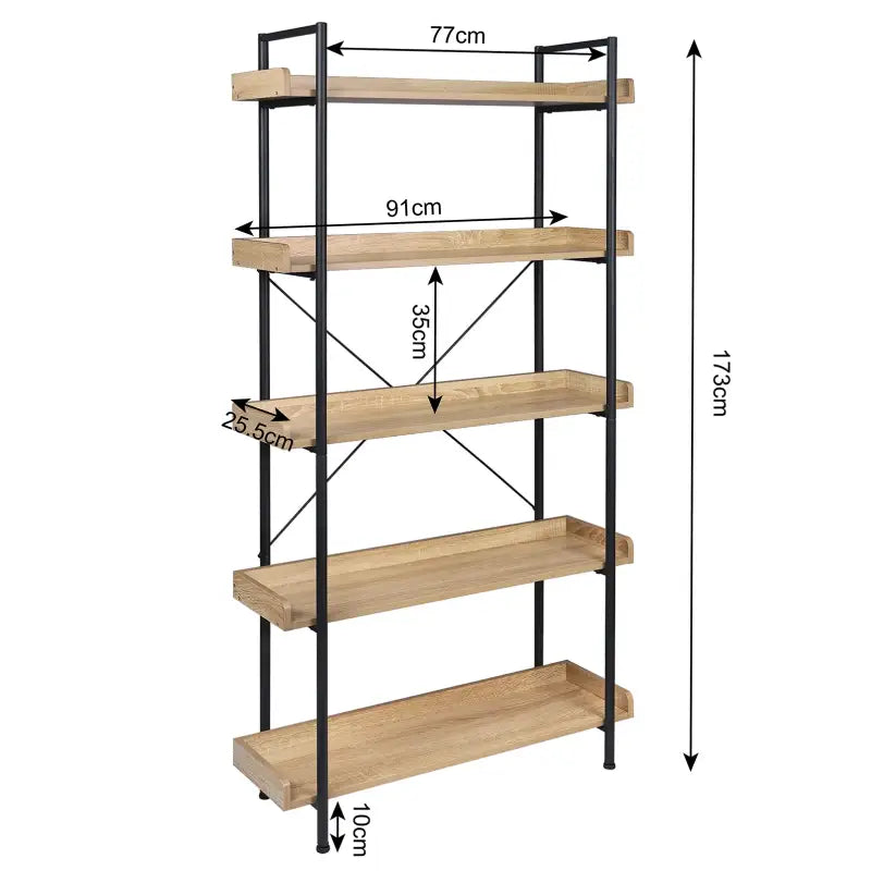 BukkitBow - Staande Boekenplank - 5 Planken - Water en Krasbestendig - Eenvoudig te Monteren - Geschikt voor Alle Ruimtes - 91x25.5x173CM
