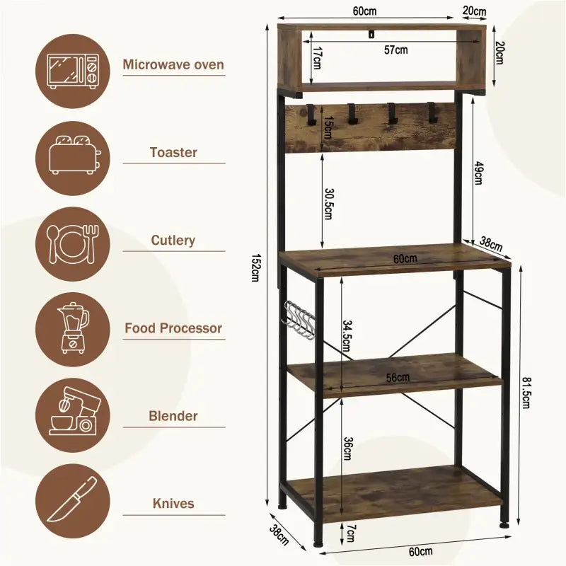 BukkitBow - Staande Kast met 5 Niveaus en Haken - Duurzame Constructie - Grote Opbergruimte - Stabiele Organisator 60x152x38cm