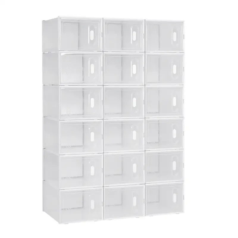BukkitBow - Stapelbare Schoenendozen - Set van 8/12/18 - Sneaker Organizer - Transparante Vakken met Deurtjes - Wit