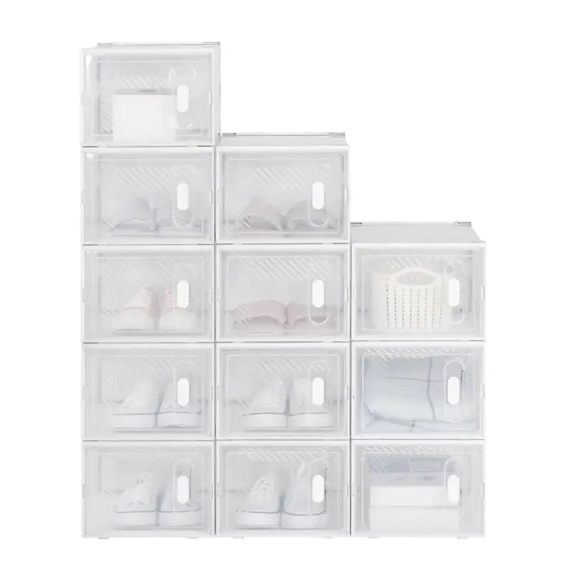 BukkitBow - Stapelbare Schoenendozen - Set van 8/12/18 - Sneaker Organizer - Transparante Vakken met Deurtjes - Wit