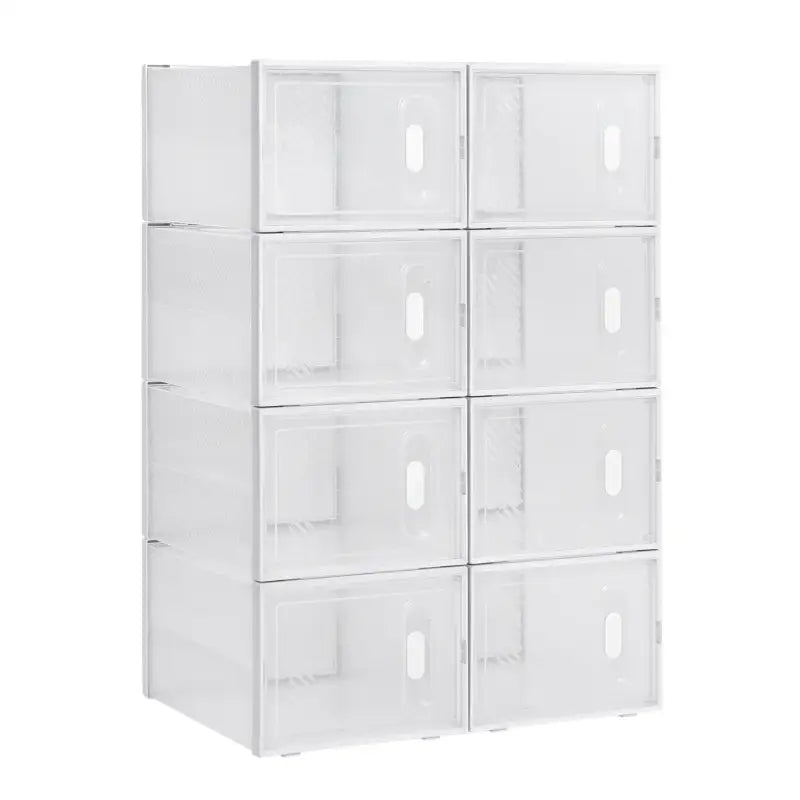BukkitBow - Stapelbare Schoenendozen - Set van 8/12/18 - Sneaker Organizer - Transparante Vakken met Deurtjes - Wit