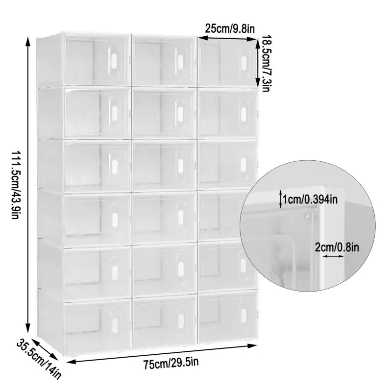 BukkitBow - Stapelbare Schoenendozen - Set van 8/12/18 - Sneaker Organizer - Transparante Vakken met Deurtjes - Wit