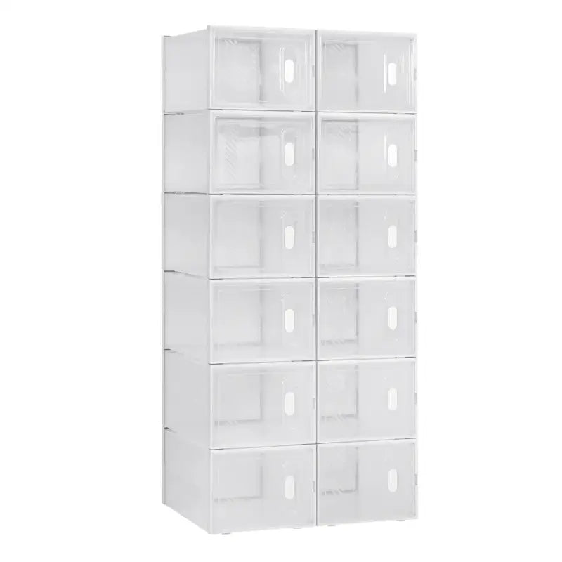 BukkitBow - Stapelbare Schoenendozen - Set van 8/12/18 - Sneaker Organizer - Transparante Vakken met Deurtjes - Wit