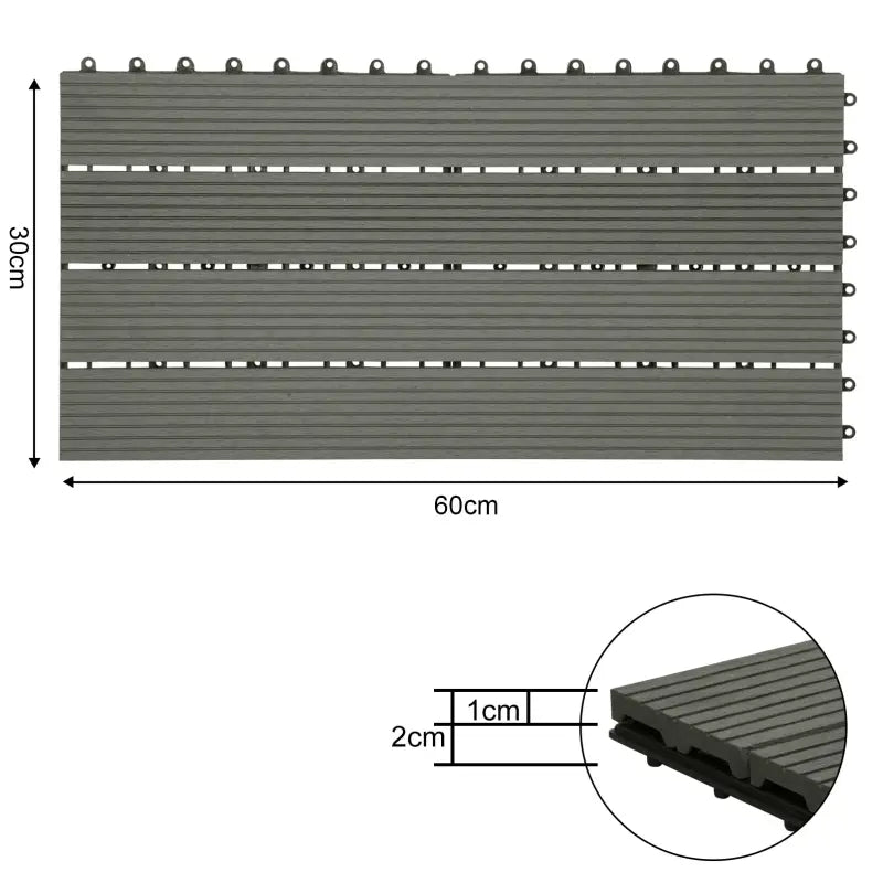 BukkitBow - Terrasplanken / Vlonderplanken - Vloertegels Houtlook - Snel Kliksysteem - Diverse Kleuren - 30x60cm - Set van 6 Stuks voor 1M²