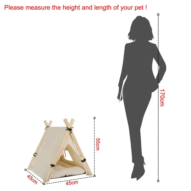 BukkitBow - Tipi Tent voor Huisdieren - Tent met Venster & Uitneembaar Kussen voor Honden en Katten - Wit & Eikenhout - Bruin
