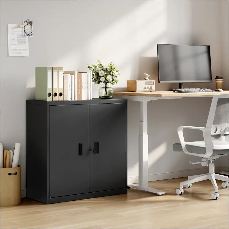 BukkitBow - Vergrendelbare Archiefkast - Metaal - Met Verstelbare Planken en Dubbele Deuren - 90x92x40 cm