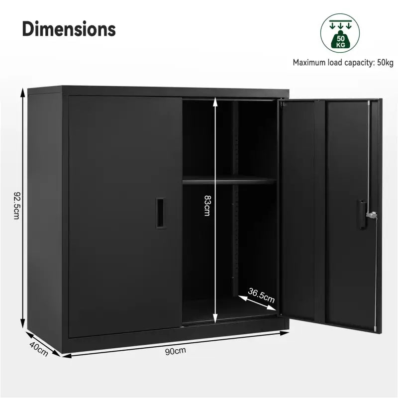 BukkitBow - Vergrendelbare Archiefkast - Metaal - Met Verstelbare Planken en Dubbele Deuren - 90x92x40 cm