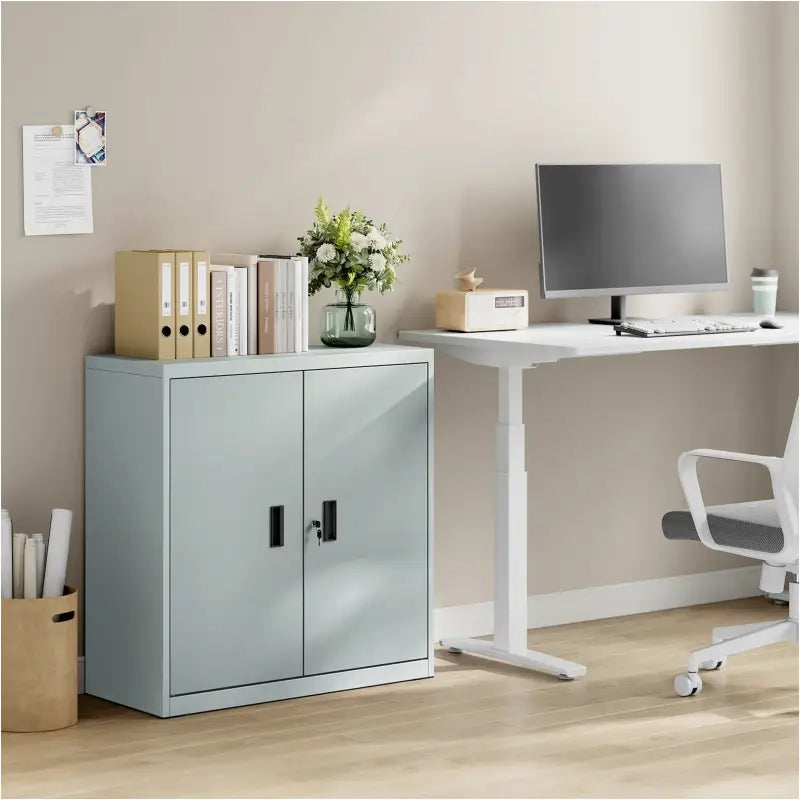 BukkitBow - Vergrendelbare Archiefkast - Metaal - Met Verstelbare Planken en Dubbele Deuren - 90x92x40 cm