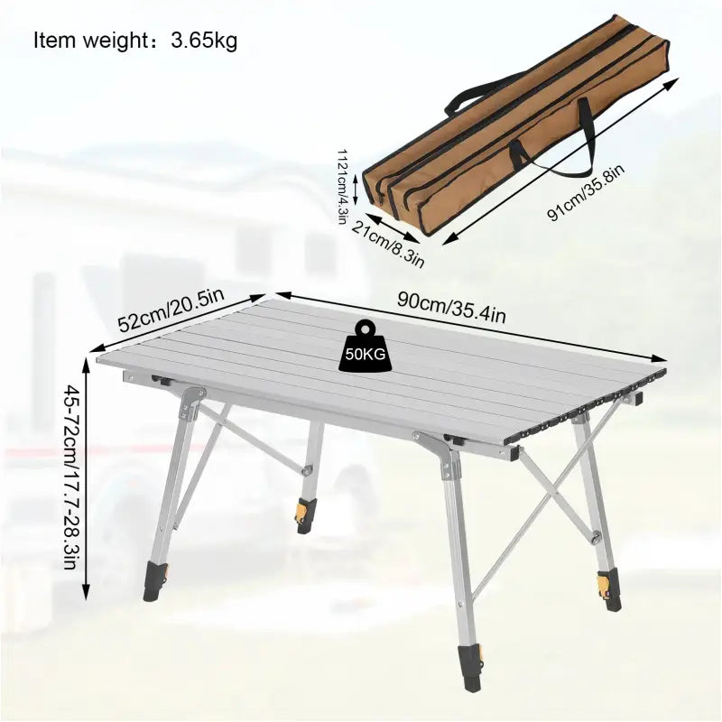 BukkitBow - Verstelbare Aluminium Klaptafel - Compact en Draagbare Campingtafel - 30Kg Max Belasting - Inclusief Opbergzak - 90x52.2x(45-72) cm