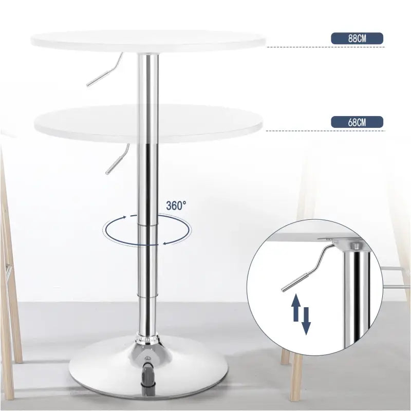 BukkitBow - Verstelbare Bar Tafel - MDF en Metaal - 60cm Diameter - Stabiele Chrome Basis - Zwart/Wit - 60CM Doorsnede