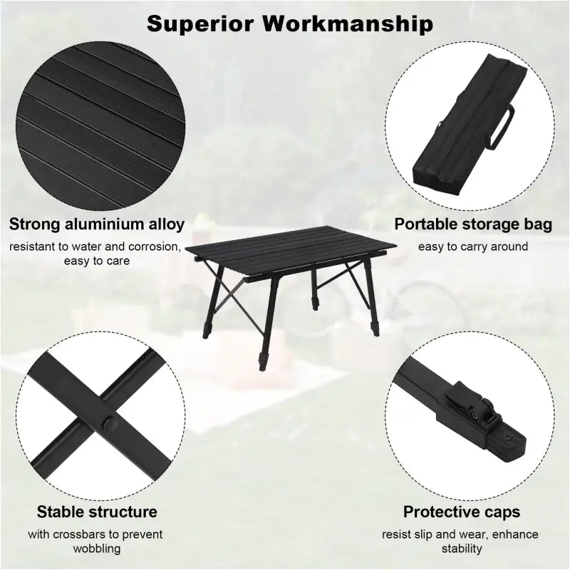 BukkitBow - Verstelbare Campingtafel - 15kg Laadvermogen - Lichtgewicht en Compact - Inclusief Oxford Opbergzak - 90x52.2x(45-72)cm