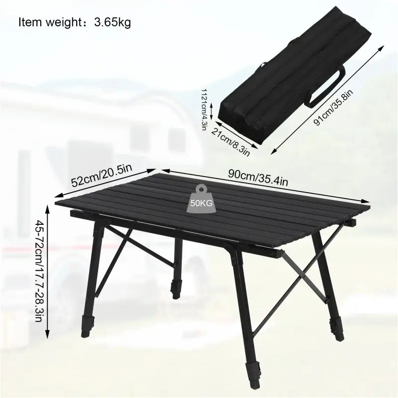 BukkitBow - Verstelbare Campingtafel - 15kg Laadvermogen - Lichtgewicht en Compact - Inclusief Oxford Opbergzak - 90x52.2x(45-72)cm