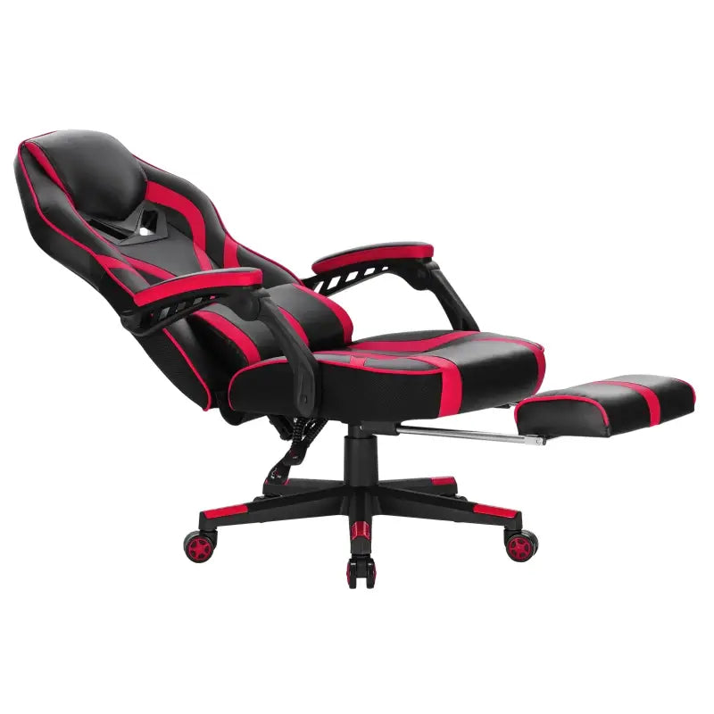 BukkitBow - Verstelbare Racing Gamingstoel / Bureaustoel - Leer en Nylon - Wit/Zwart of Rood/Zwart- met Uitklapbare Voetensteun - 115-123cm Hoogte