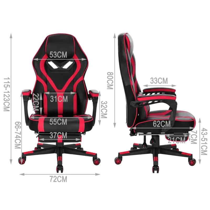 BukkitBow - Verstelbare Racing Gamingstoel / Bureaustoel - Leer en Nylon - Wit/Zwart of Rood/Zwart- met Uitklapbare Voetensteun - 115-123cm Hoogte
