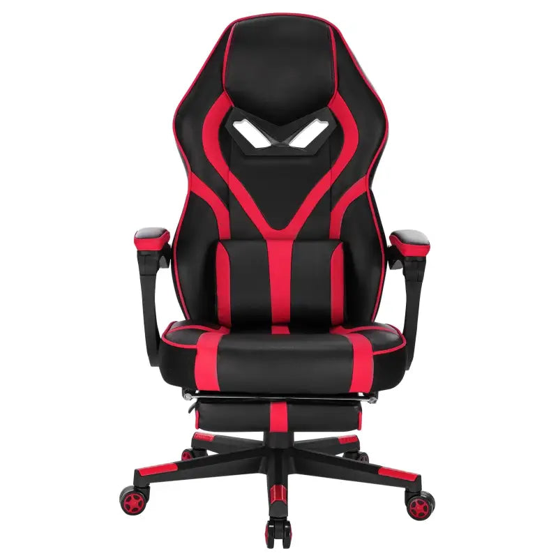 BukkitBow - Verstelbare Racing Gamingstoel / Bureaustoel - Leer en Nylon - Wit/Zwart of Rood/Zwart- met Uitklapbare Voetensteun - 115-123cm Hoogte