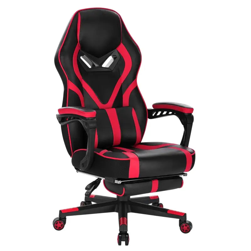 BukkitBow - Verstelbare Racing Gamingstoel / Bureaustoel - Leer en Nylon - Wit/Zwart of Rood/Zwart- met Uitklapbare Voetensteun - 115-123cm Hoogte