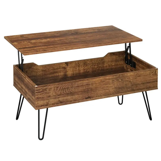 BukkitBow - Vintage Houten & Metalen Salontafel - Hoogte Verstelbaar met Verborgen Opslag - Industrieel Ontwerp