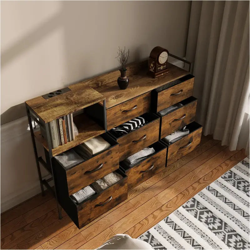 BukkitBow - Vintage Ladekast - Veelzijdige Opbergruimte - met Stopcontact voor Gemakkelijk Opladen - Stabiel en Duurzaam - Lichtgewicht - 132x88x30CM