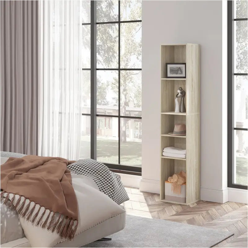 BukkitBow - Vrijstaande Boekenkast met 5 Kubussen - Vitrinekast / Organizer voor Woonkamer - 30x151x26cm