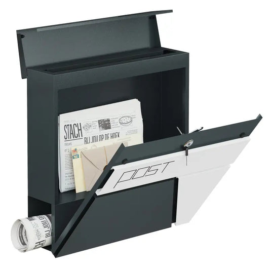 BukkitBow – Wandbrievenbus met Krantenhouder – Verzinkt Staal – Antraciet – Modern Design